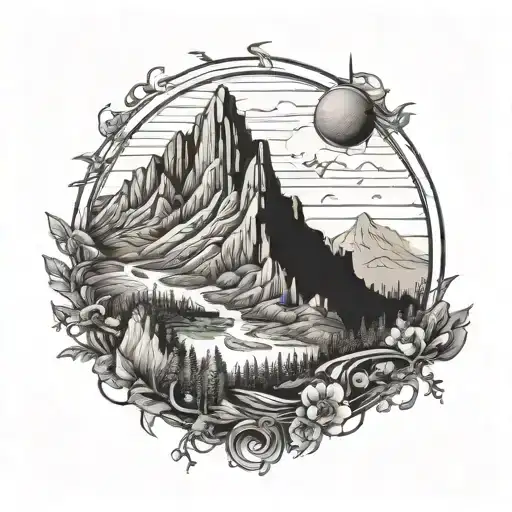 Trading Charts Merging Into A Scenic Mountain Landscape