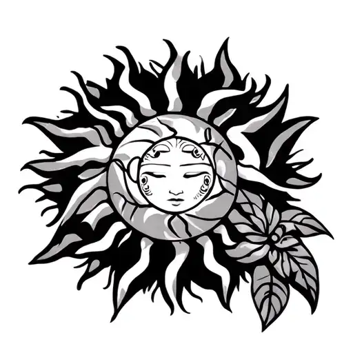 3 Stars And A Sun Polynesian Tattoo Design