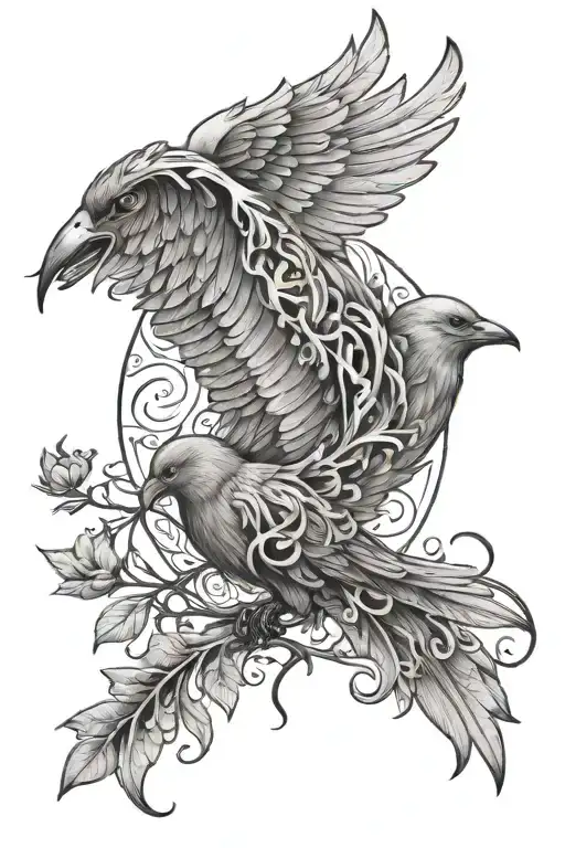 Branches Passing Through The Letter B And Wings Coming Out From The Side