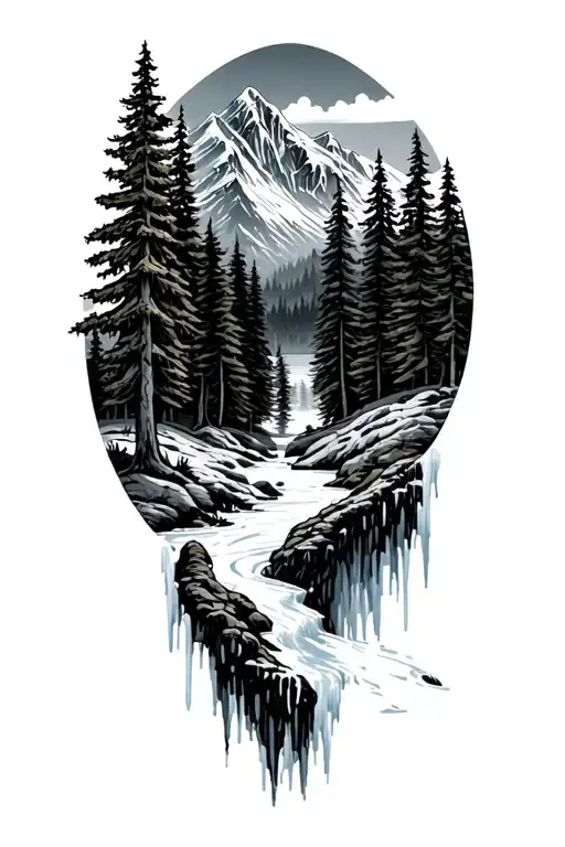 Forest And Ice Mountain In Background