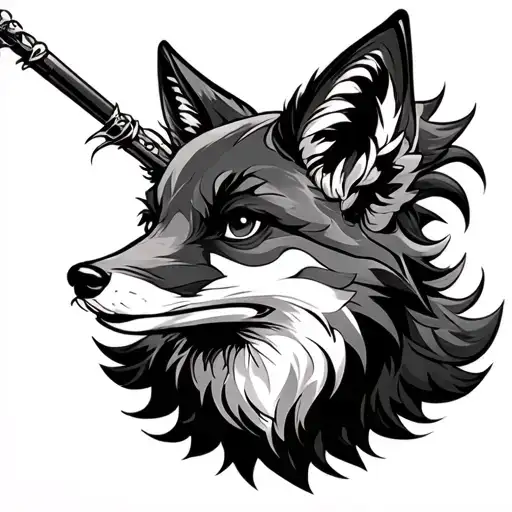 Fox And Catcher In Cartoon Style On The Ribs