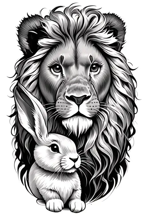 Lion Face Only With A Bunny In Its Main