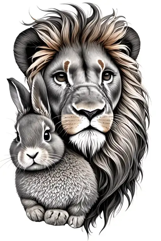 Lion Face Only With A Bunny In Its Main