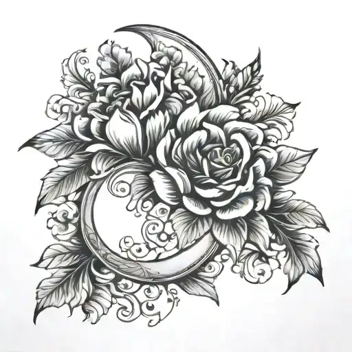 Flowers And Moon Floral Ornament