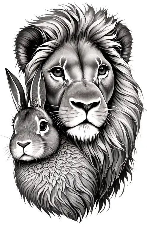 Lion Face Only With A Bunny In Its Main