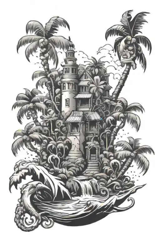 Tropical Island Surrounding Lock And Keys