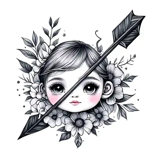 A Cute Realistic Tattoo Design With An Arrow And Floral Aspects