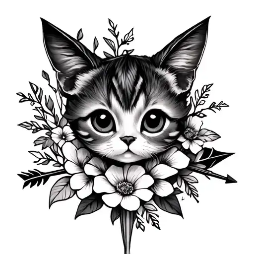 A Cute Realistic Tattoo Design With An Arrow And Floral Aspects