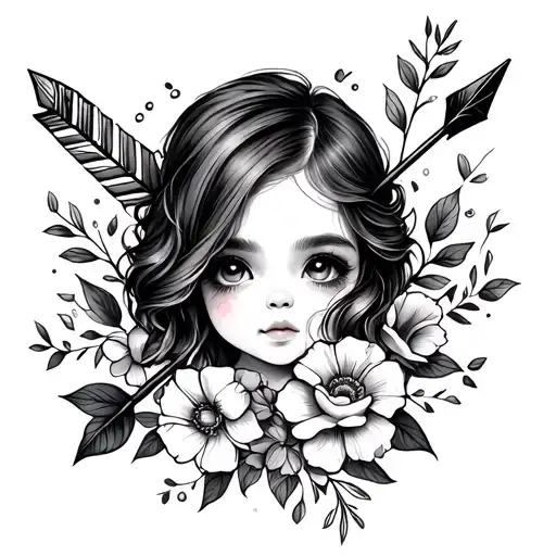 A Cute Realistic Tattoo Design With An Arrow And Floral Aspects