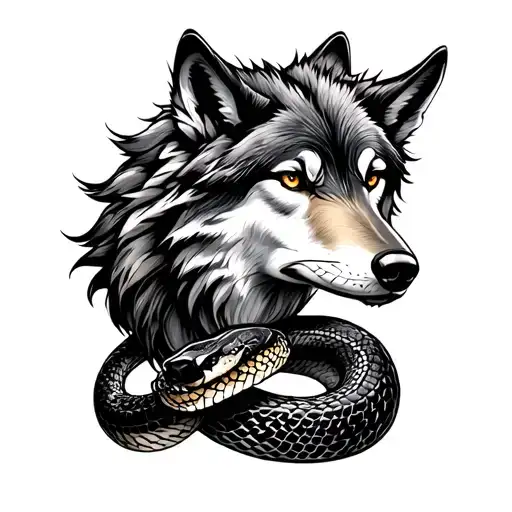 Wolf And Snake Intertwined