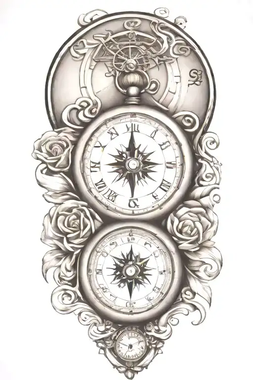 Compass And Pocket Watch With Scroll Wrapped