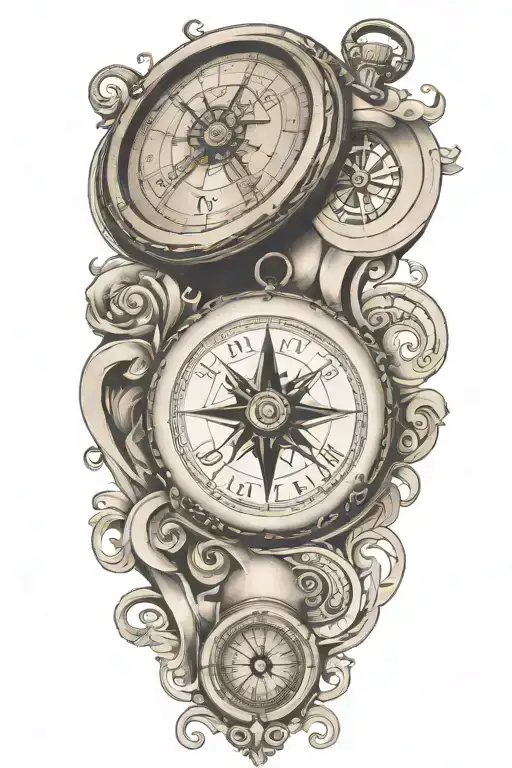 Compass And Pocket Watch With Scroll Wrapped