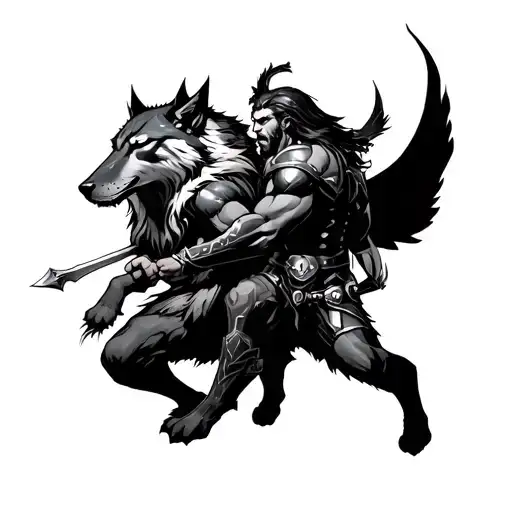 Thor And Lobos In Battle