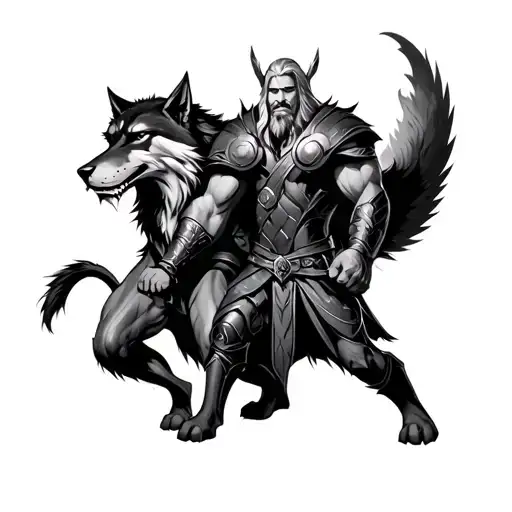 Thor And Lobos In Battle