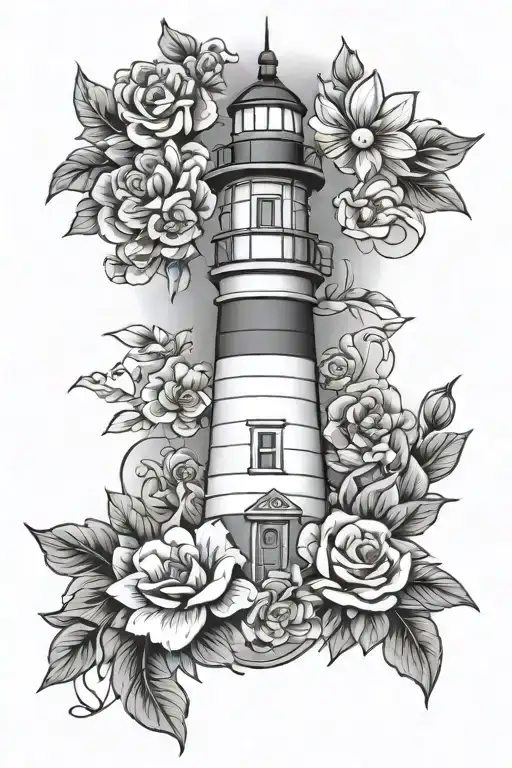 Lighthouse And Flowers Surrounding
