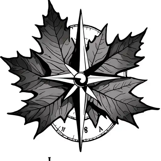 Flat Compass Rose With Maple Leaf