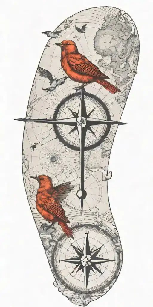 Black And Gray Map With Compass And A Birds Flying