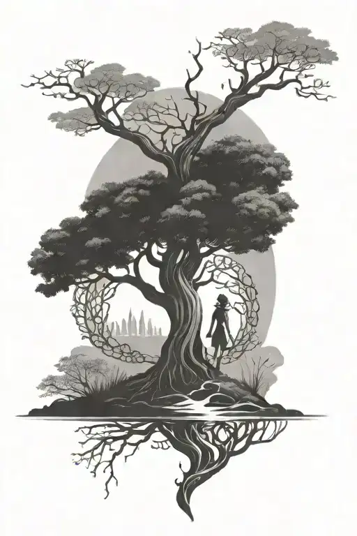 Tree Of Life With A Woman Walking To It