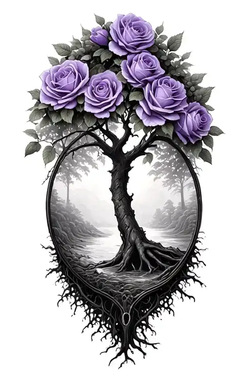 Tree Of Life With Purple Roses