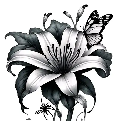 Spider Lily Flower With Butterflies