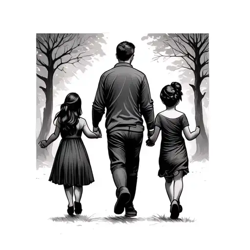Father Son And 2 Daughters Walking Hand