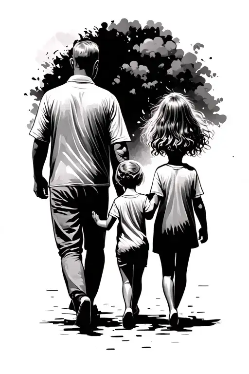 Father Son And 2 Daughters Walking Hand