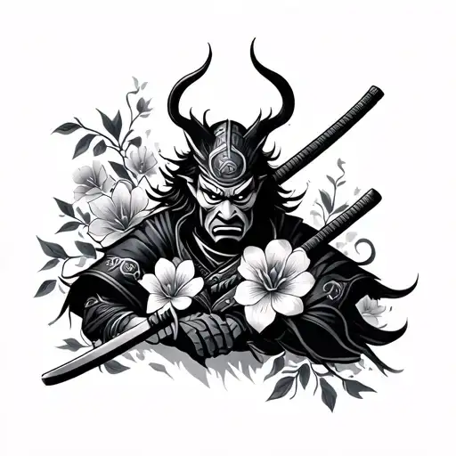 Oni Samurai With Sword And Flowers
