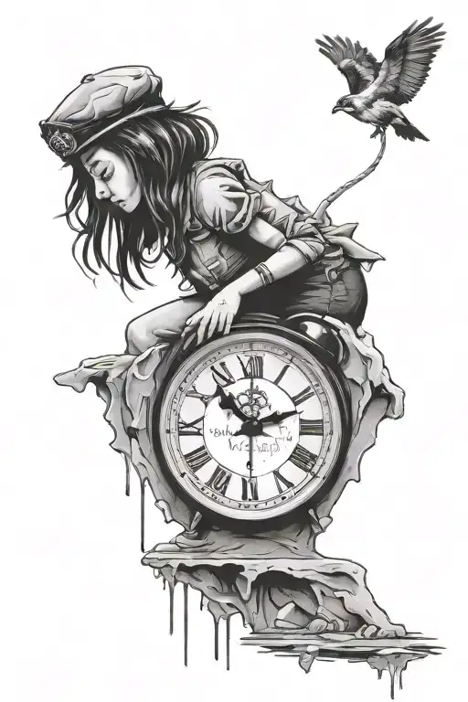 Banksy Girl And Melting Clock