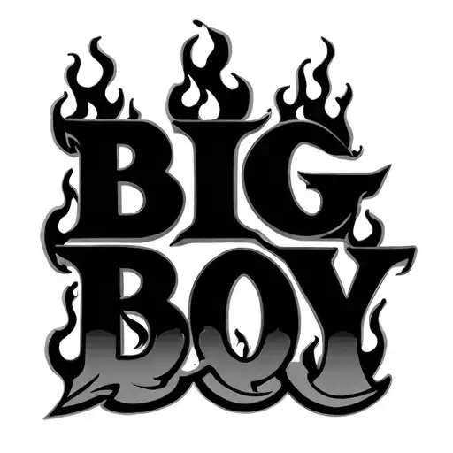 Big Boy Letters Outlined In Flames Horizontally