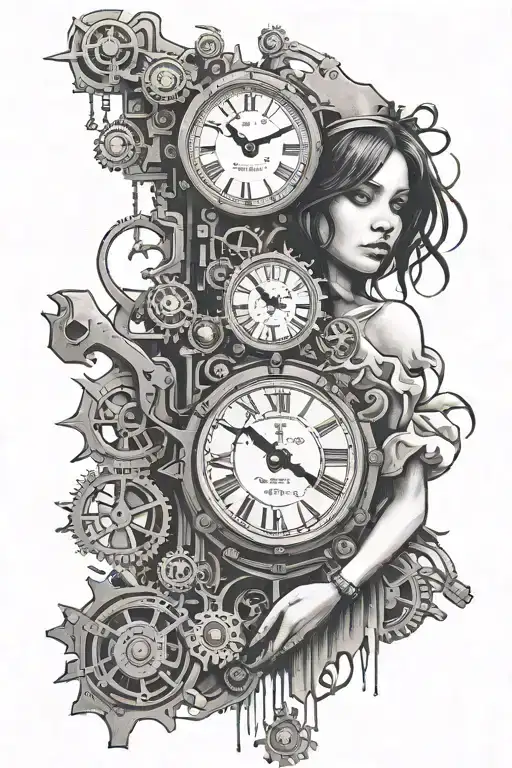 Banksy Girl And Melting Clock Gears