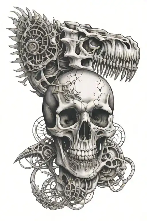 Dinosaurus Skull And Dna Helix