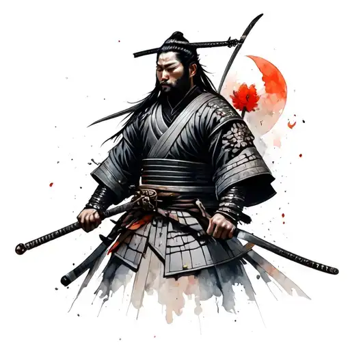 Samurai In Colors In Watercolor