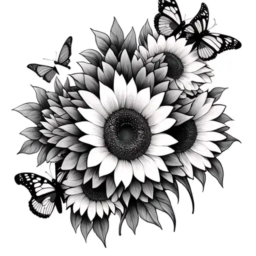 Butterflies And Sunflowers Loving Memory