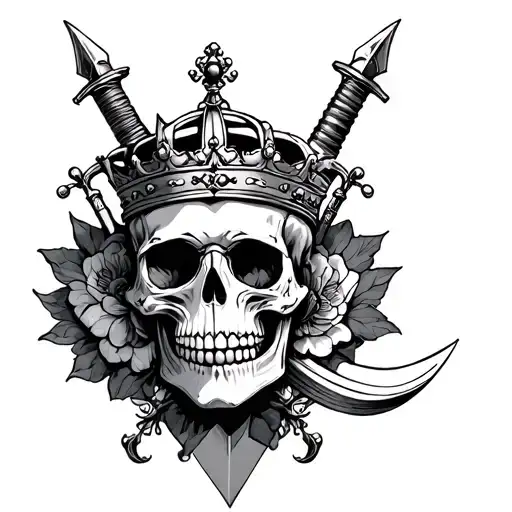 Pretty Skull With Dagger And Crown Hanging