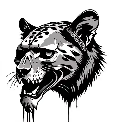 Realism Mexican Warrior Panther Skull