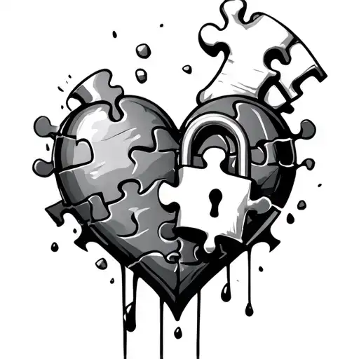 Broken Heart Puzzle With Lock And Tear With Puzzle Pieces Falling Down Forearm