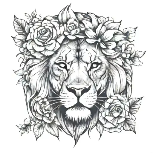 Lion With Flowers On Face