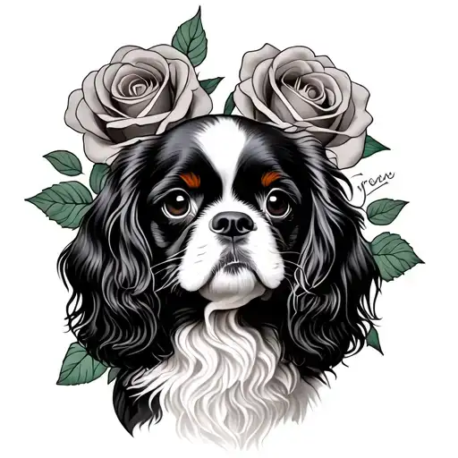 3 King Charles Spaniel With Roses