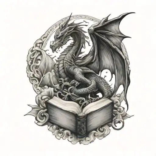 2 Dragons And Book Open In Front