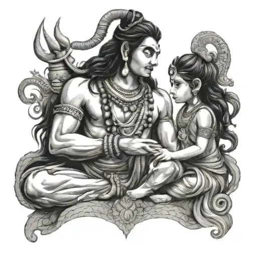 Lord Shiva And A Small Girl Holding Hand