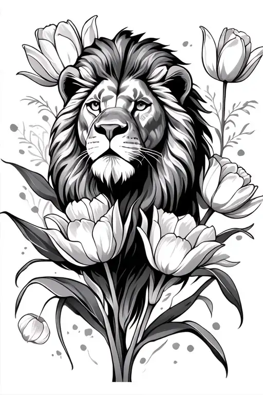 Lion And Tulips