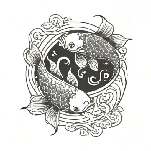Pisces Koi Fish In Yin Yang Symbol