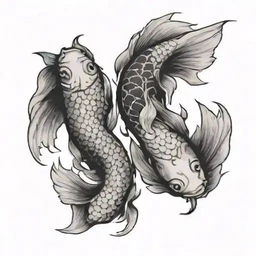 Pisces Koi Fish In Yin Yang Symbol