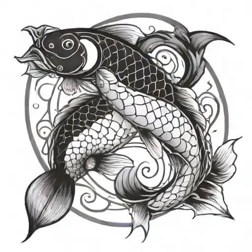Pisces Koi Fish In Yin Yang Symbol Intertwined