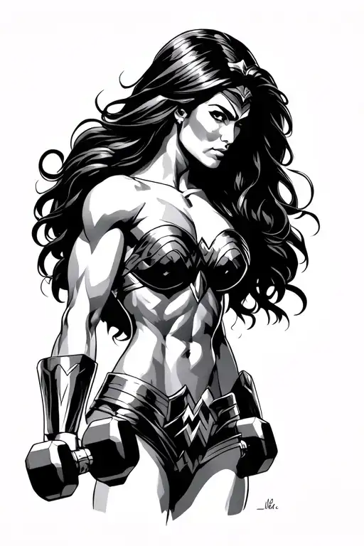 Big Muscle Wonder Woman Lifting Dumbbells From The Back