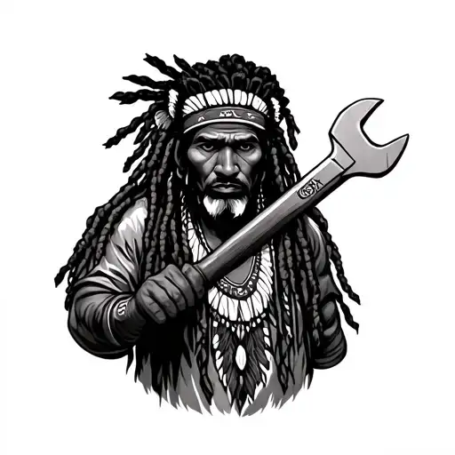 Dread Lock Native American Holding A Wrench