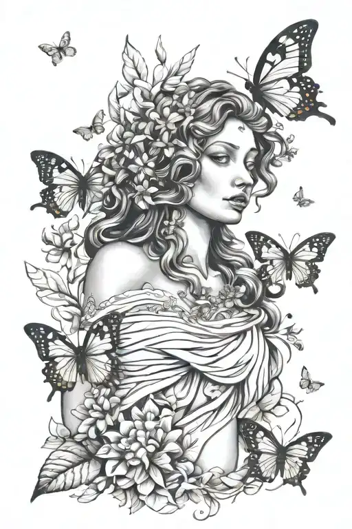 Greek Goddess Surrounded By Butterflies And Bees