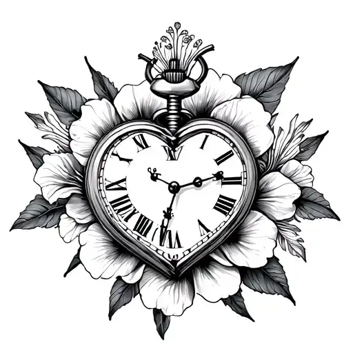 Template Tattoo Pocket Watch Heart Shape Me Hibiscus Dahlie Freesie Gladiole