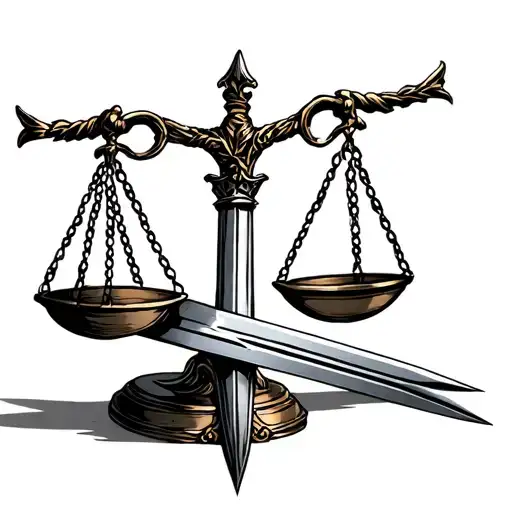 Scales Of Justice Intertwined And Sword