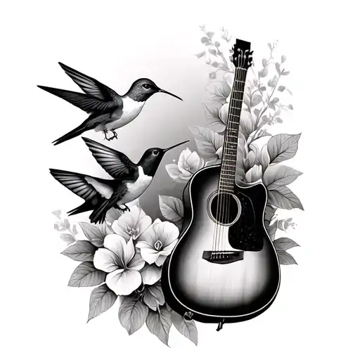 Two Hummingbirds And A Martin Acoustic Guitar
